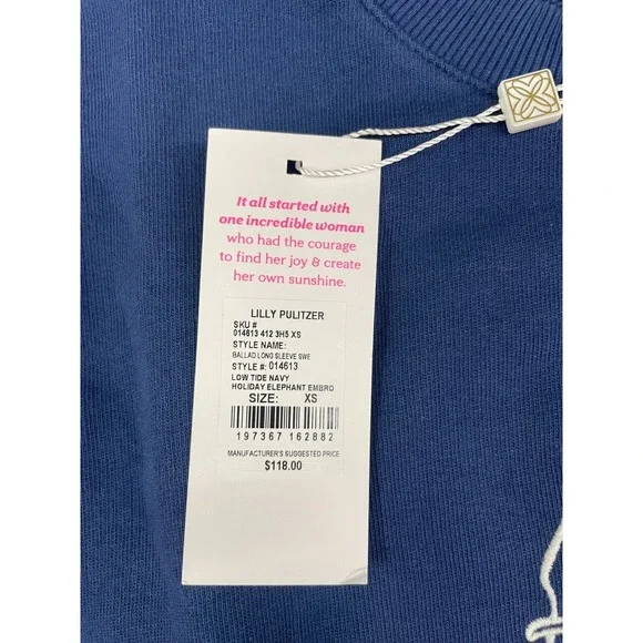 Lilly Pulitzer Ballad Crewneck Sweatshirt Womens XS Navy Elephant Embroidery - Picture 4 of 11